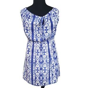 Tulle Blue and White Sleeveless Cinched Waist Short Mini Dress Medium